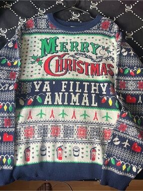 Merry Christmas "Ya Filthy Animal" Navy Holiday Sweater - Unbranded